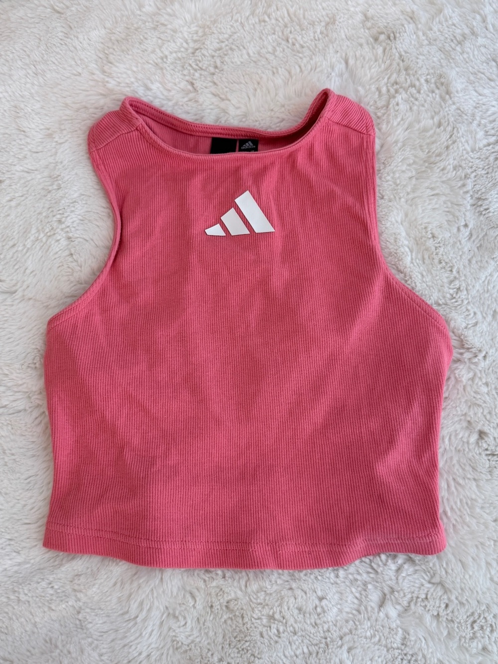 Adidas Coral Peach/Salmon Ribbed Cropped Sports Tank Top Size Small